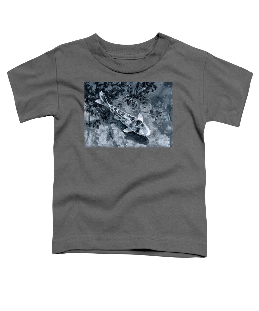 Koi Toddler T-Shirt featuring the painting Koi in Greyscale by Brandy Woods