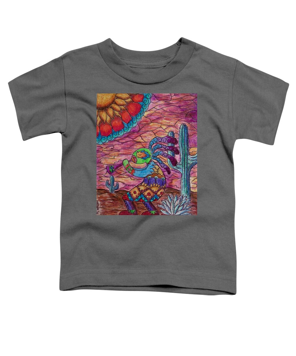 Southwestern Symbols Toddler T-Shirt featuring the drawing Kokopelli 4 by Megan Walsh