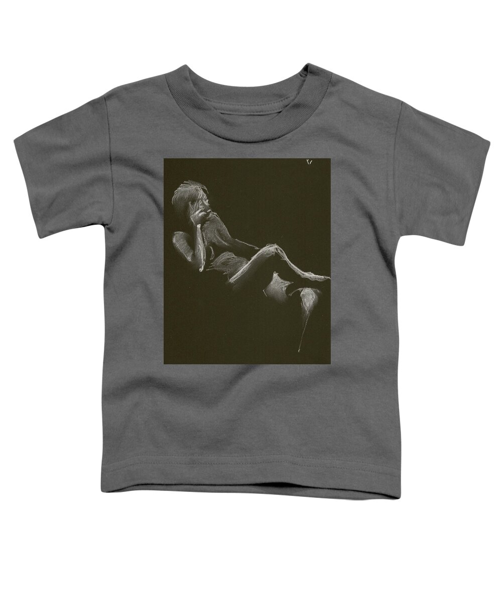 Figure Drawing Toddler T-Shirt featuring the drawing Kroki 2014 12 27_3 Figure Drawing White Chalk by Marica Ohlsson