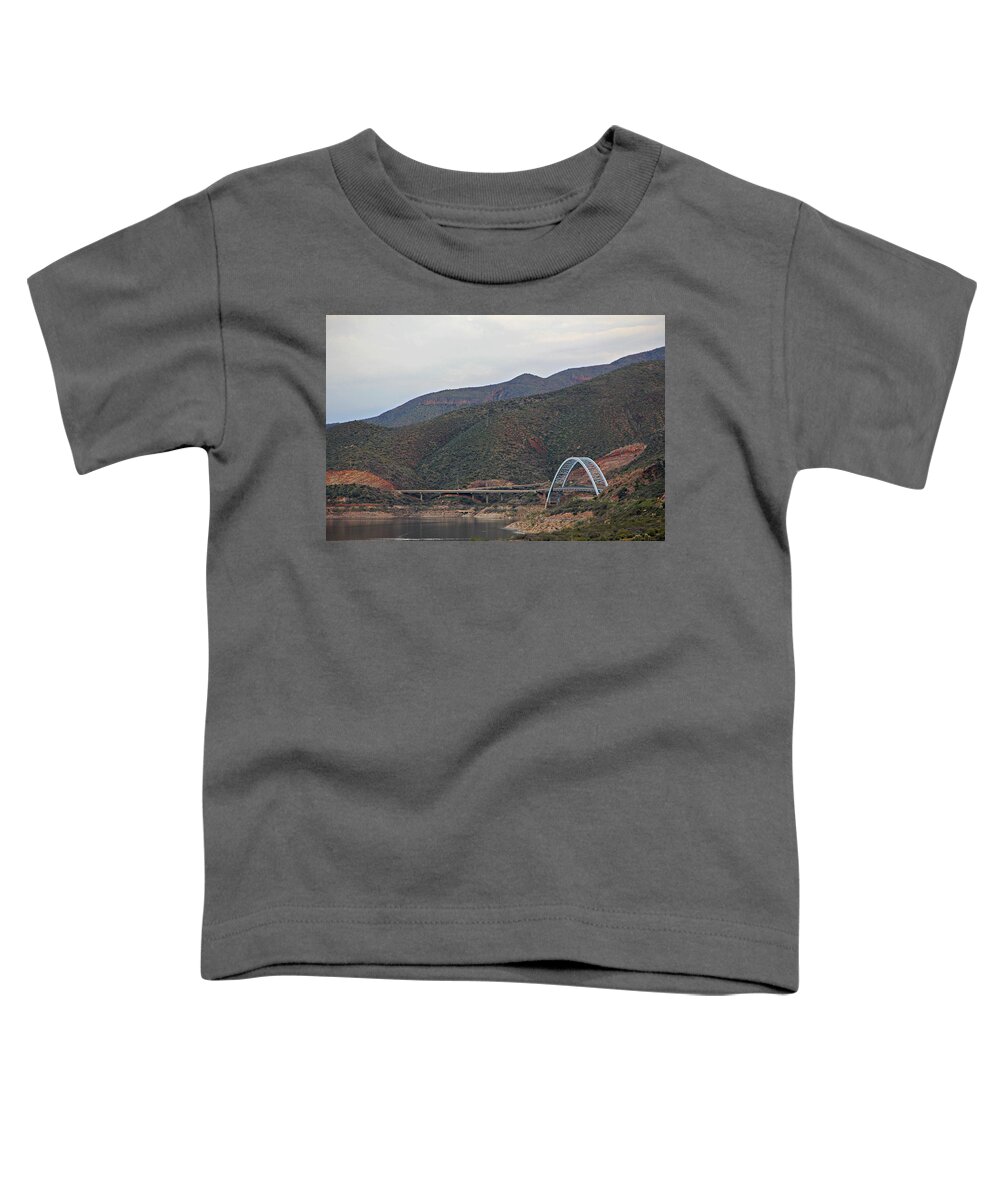Landscape Toddler T-Shirt featuring the photograph Lake Roosevelt Bridge 2 by Matalyn Gardner