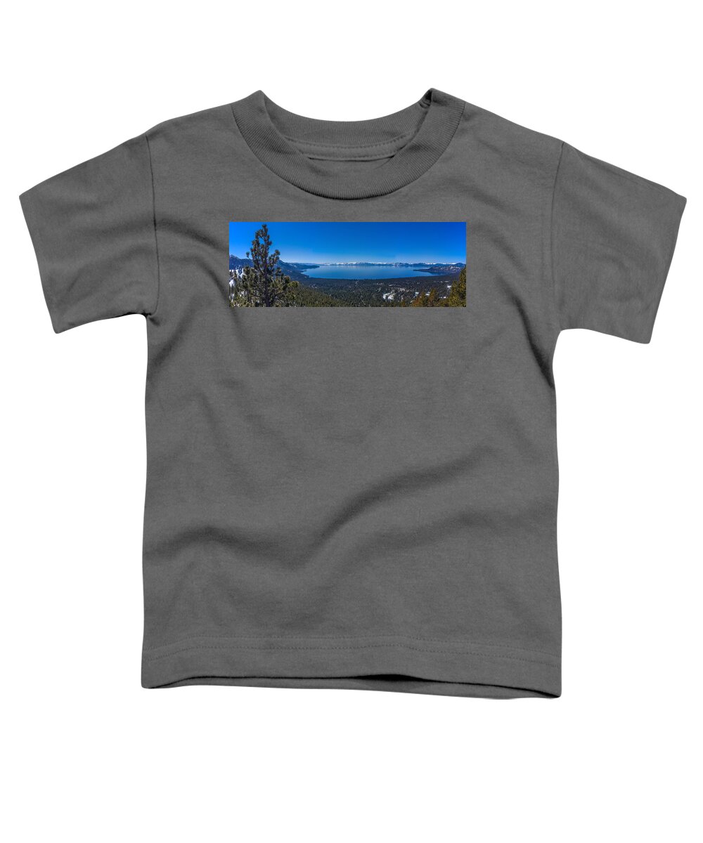 Lake Tahoe Toddler T-Shirt featuring the photograph Lake Tahoe Spring Overlook Panoramic by Scott McGuire