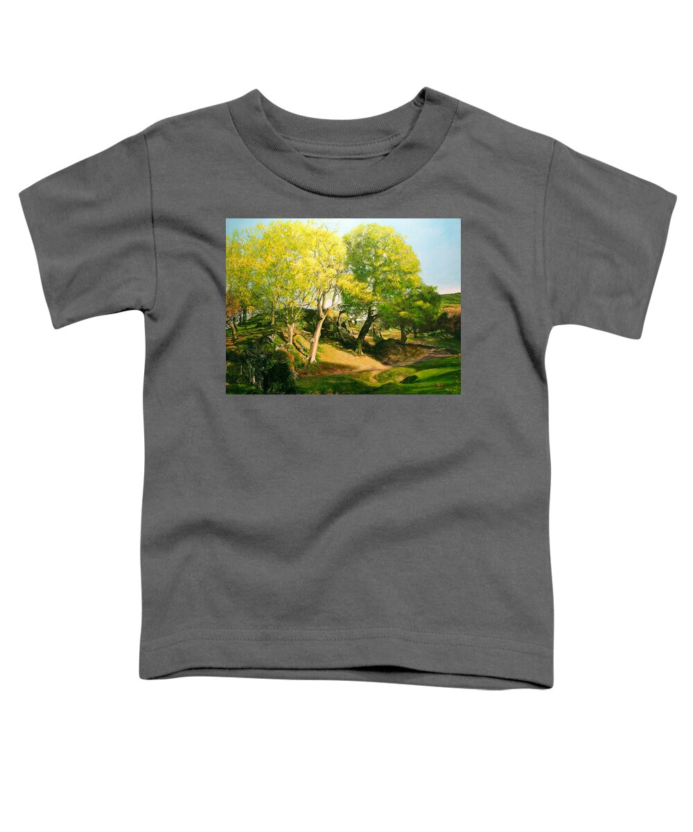 Landscape Toddler T-Shirt featuring the painting Landscape with Trees in Wales by Harry Robertson