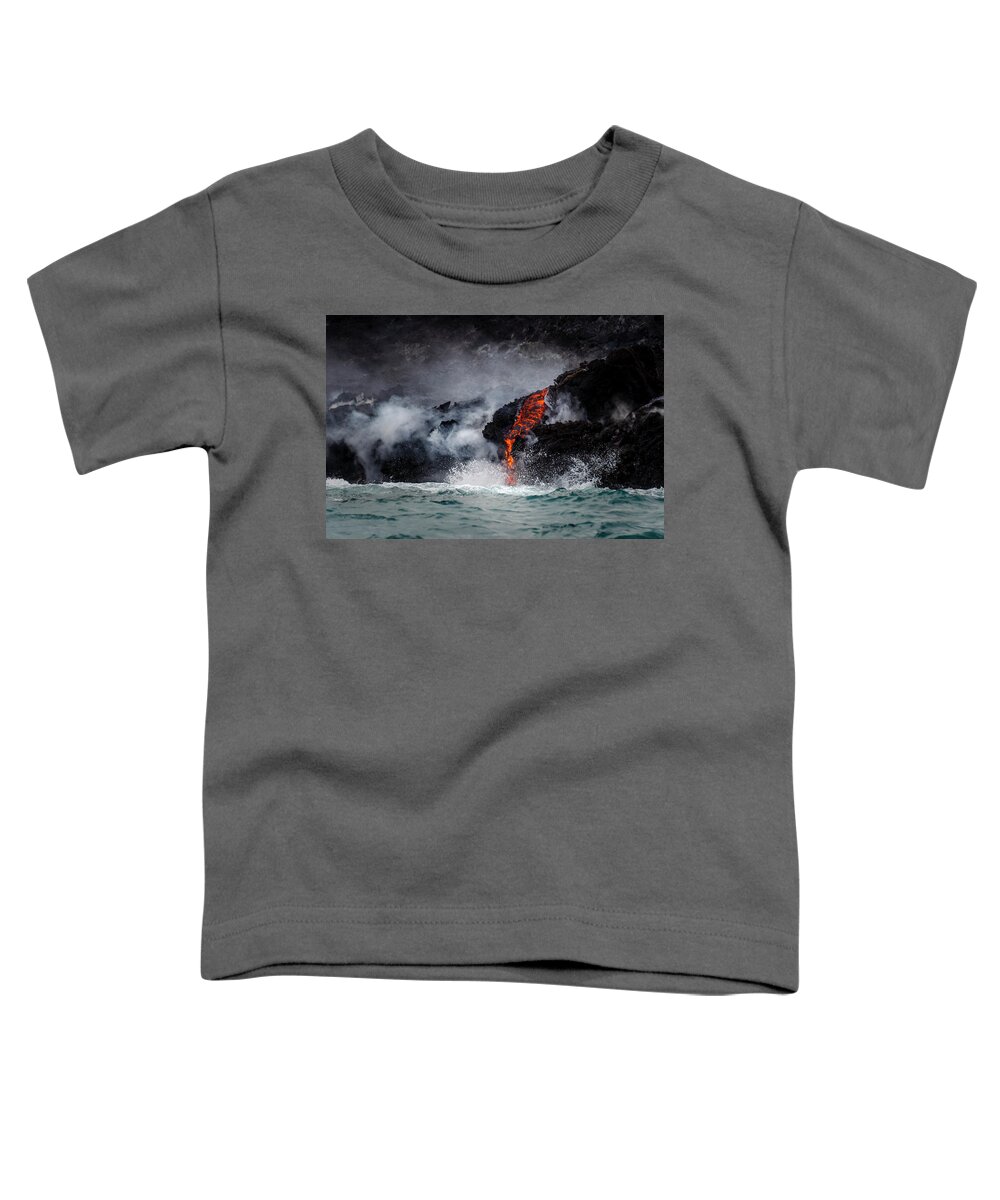 Lava Toddler T-Shirt featuring the photograph Lava Dripping into the Ocean by Daniel Murphy