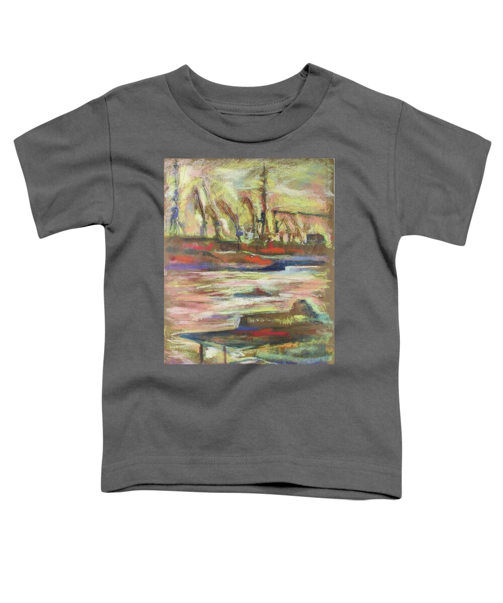 Landscape Toddler T-Shirt featuring the painting Le port d'Hambourg by Jean-Marc Robert