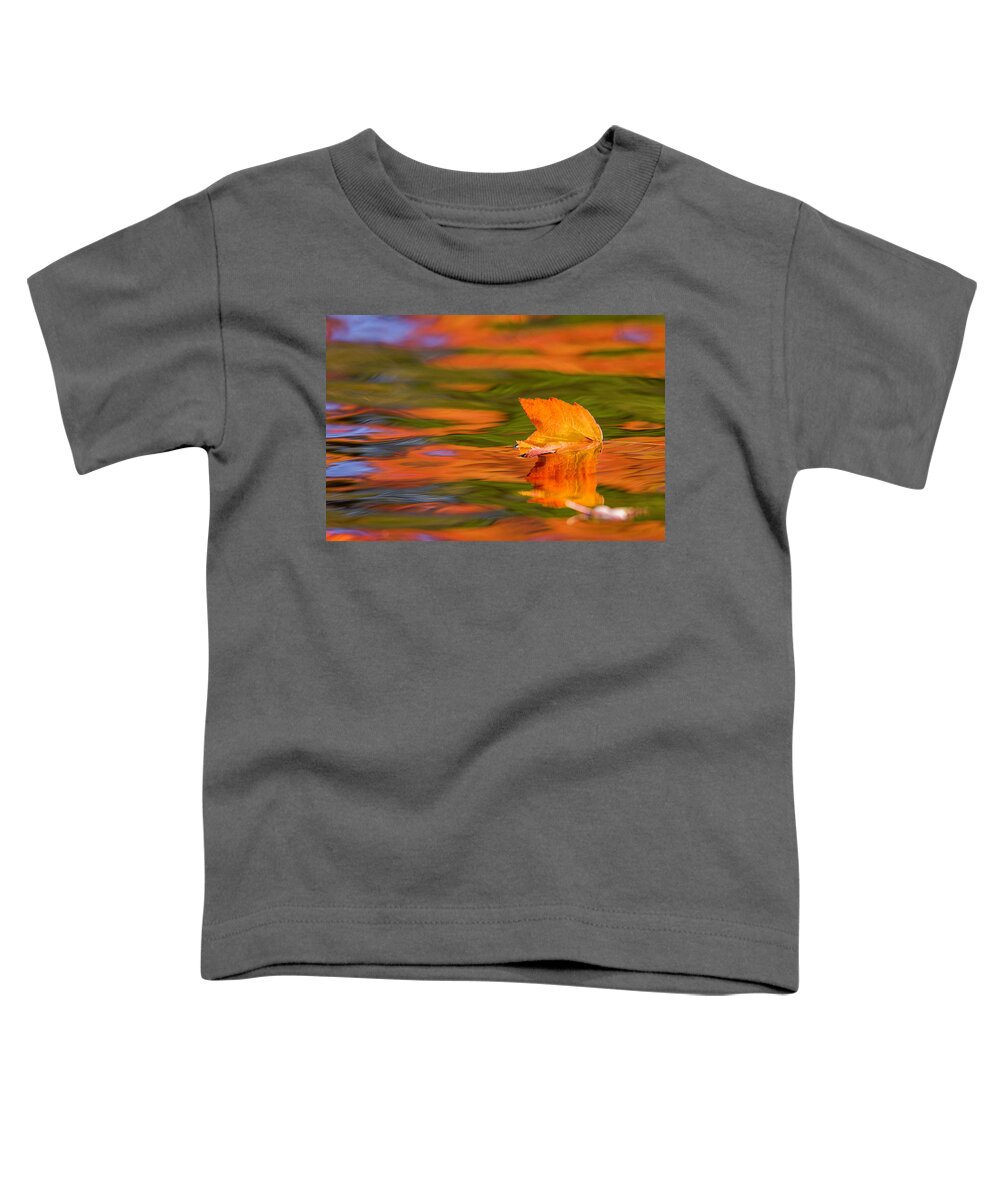 Fall Toddler T-Shirt featuring the photograph Leaf on water by Benjamin Dahl