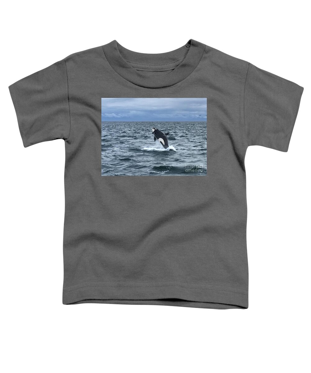 Orca Toddler T-Shirt featuring the photograph Leaping Orca by Barbara Von Pagel