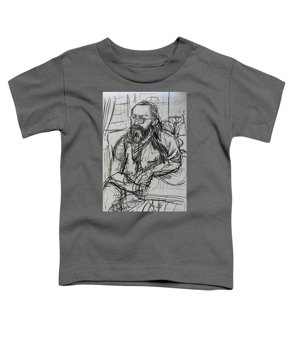 Seated Toddler T-Shirt featuring the drawing Lee seated at table by Peregrine Roskilly