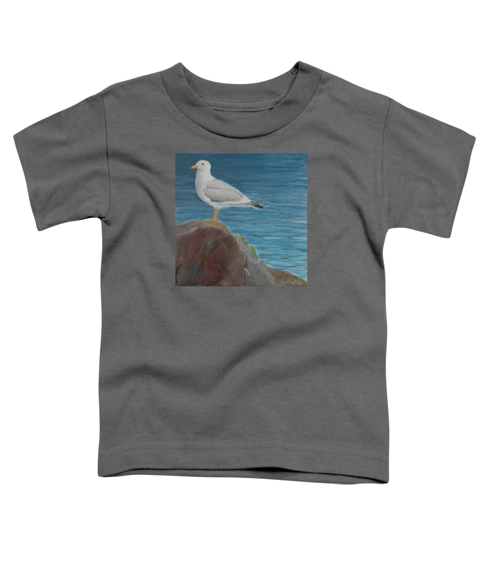 Bird Beach Rocks Seagull Ocean Bay Water Seaweed Artist Scott White Toddler T-Shirt featuring the painting Life On The Rocks by Scott W White