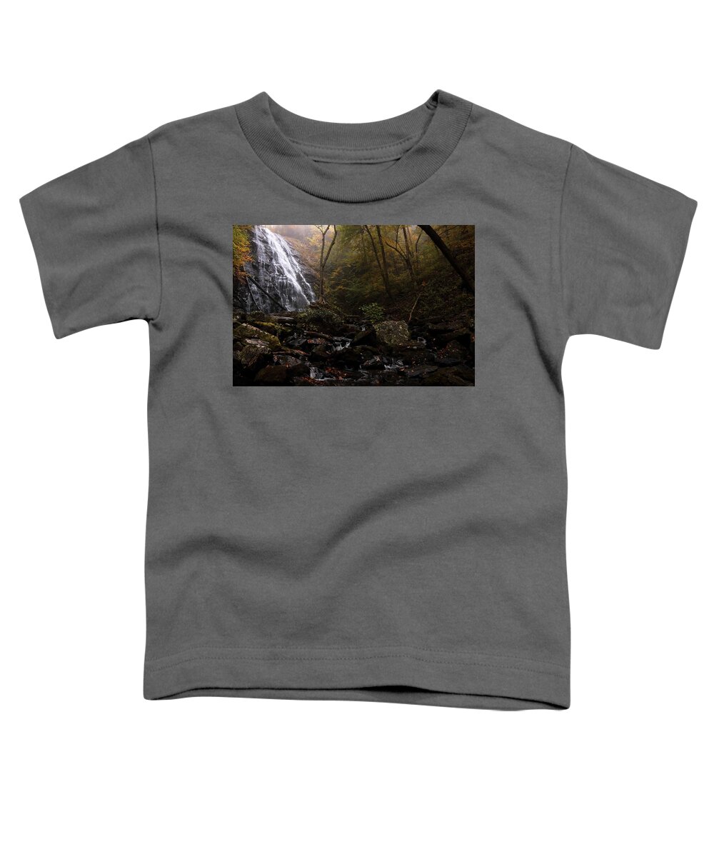 Crabtree Falls Toddler T-Shirt featuring the photograph Light from Behind The Fog At Crabtree Falls by Carol Montoya
