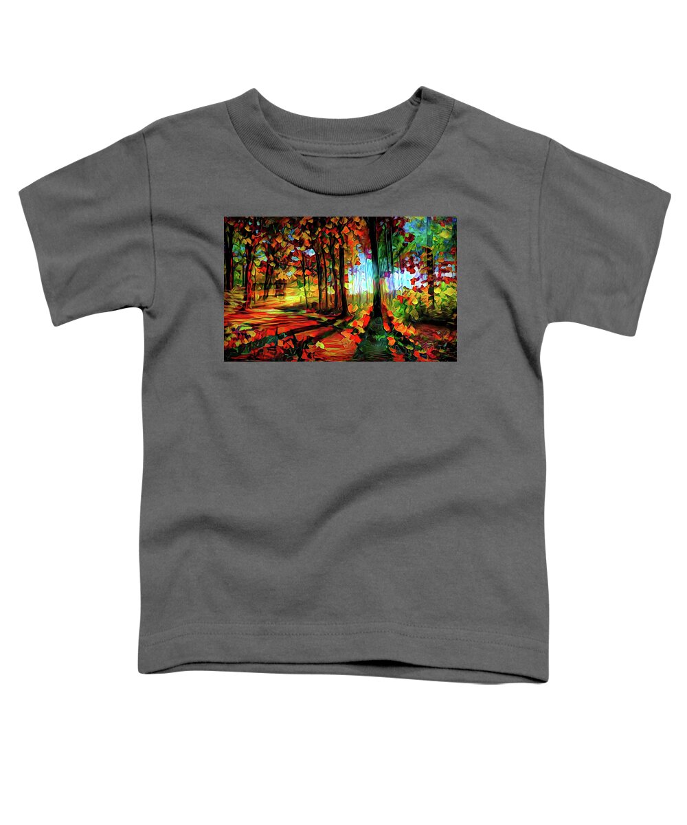 Light Through The Tree Toddler T-Shirt featuring the mixed media Light in the autumn woods by Lilia D