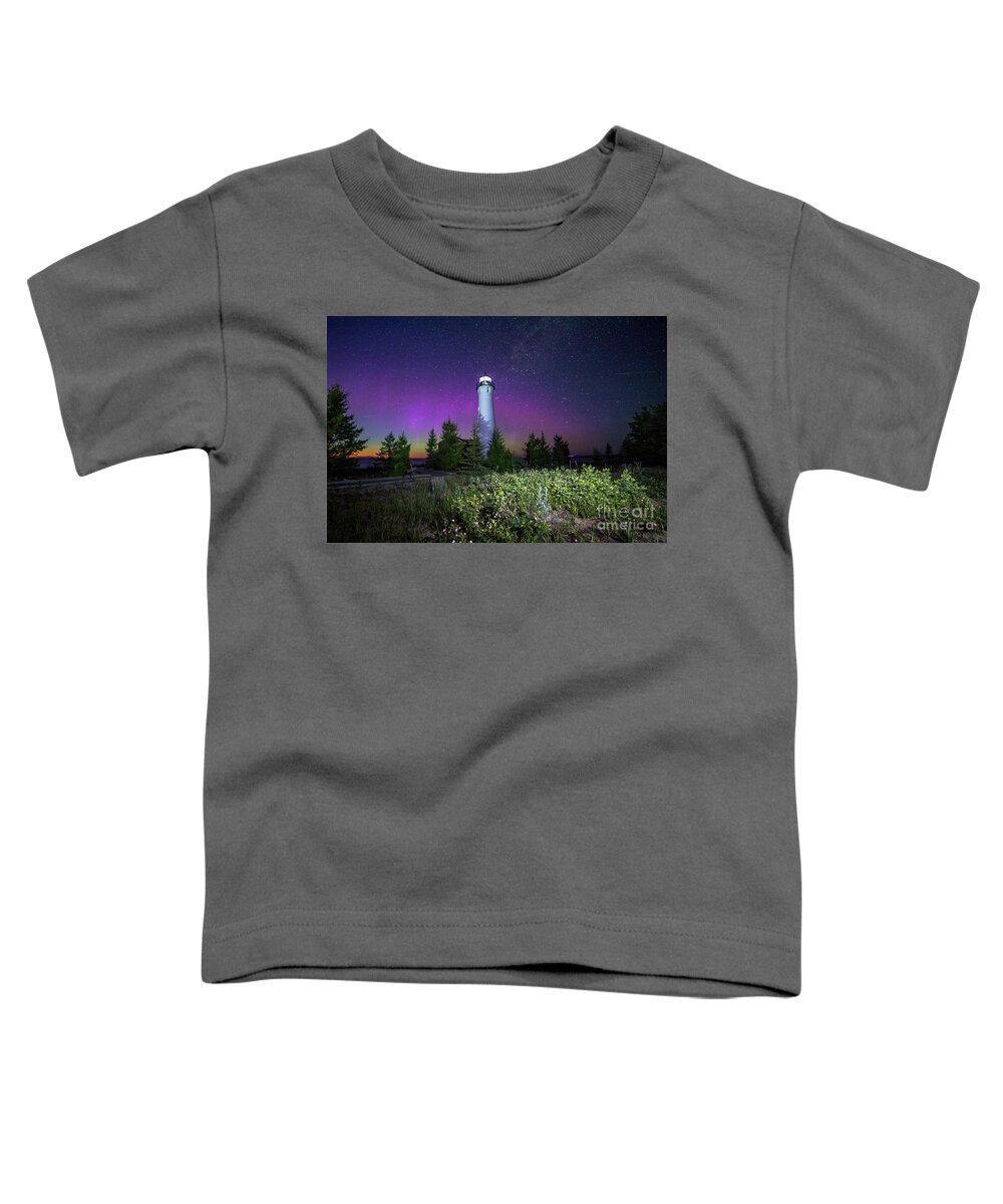 Michigan Lighthouse Toddler T-Shirt featuring the photograph Crisp Point Lighthouse Northern Lights -0395 by Norris Seward