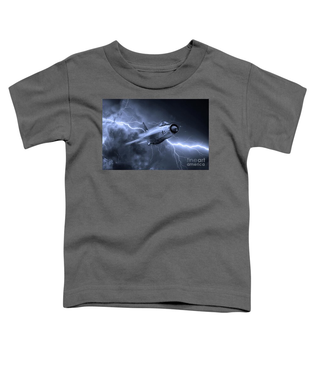Lightning Toddler T-Shirt featuring the digital art Lightning Power - Mono by Airpower Art