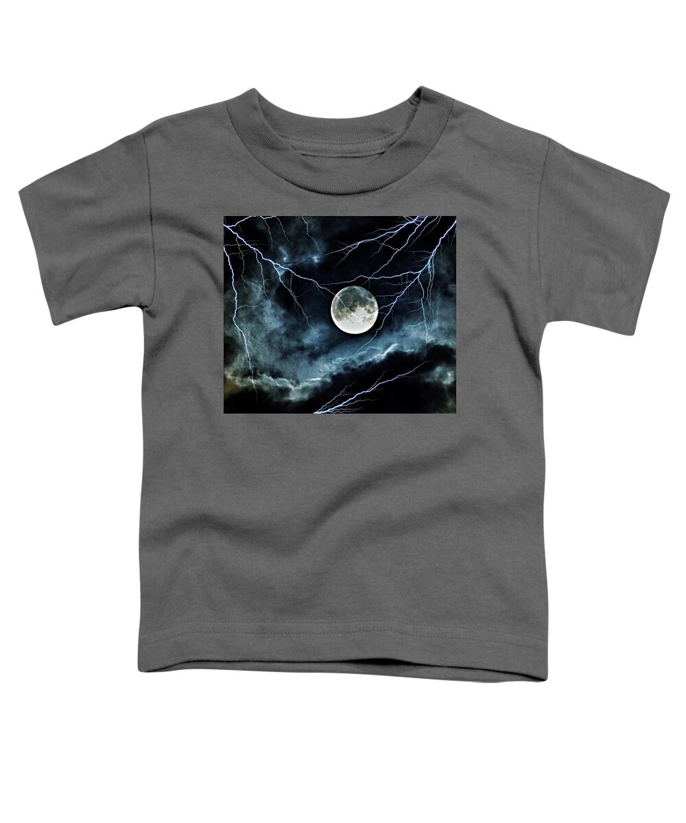 Lightning Sky At Full Moon Toddler T-Shirt featuring the photograph Lightning Sky at Full Moon by Marianna Mills