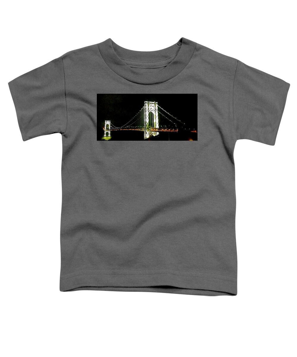  New York Skyline Toddler T-Shirt featuring the photograph Lights at George Washington Bridge by Ydania Ogando