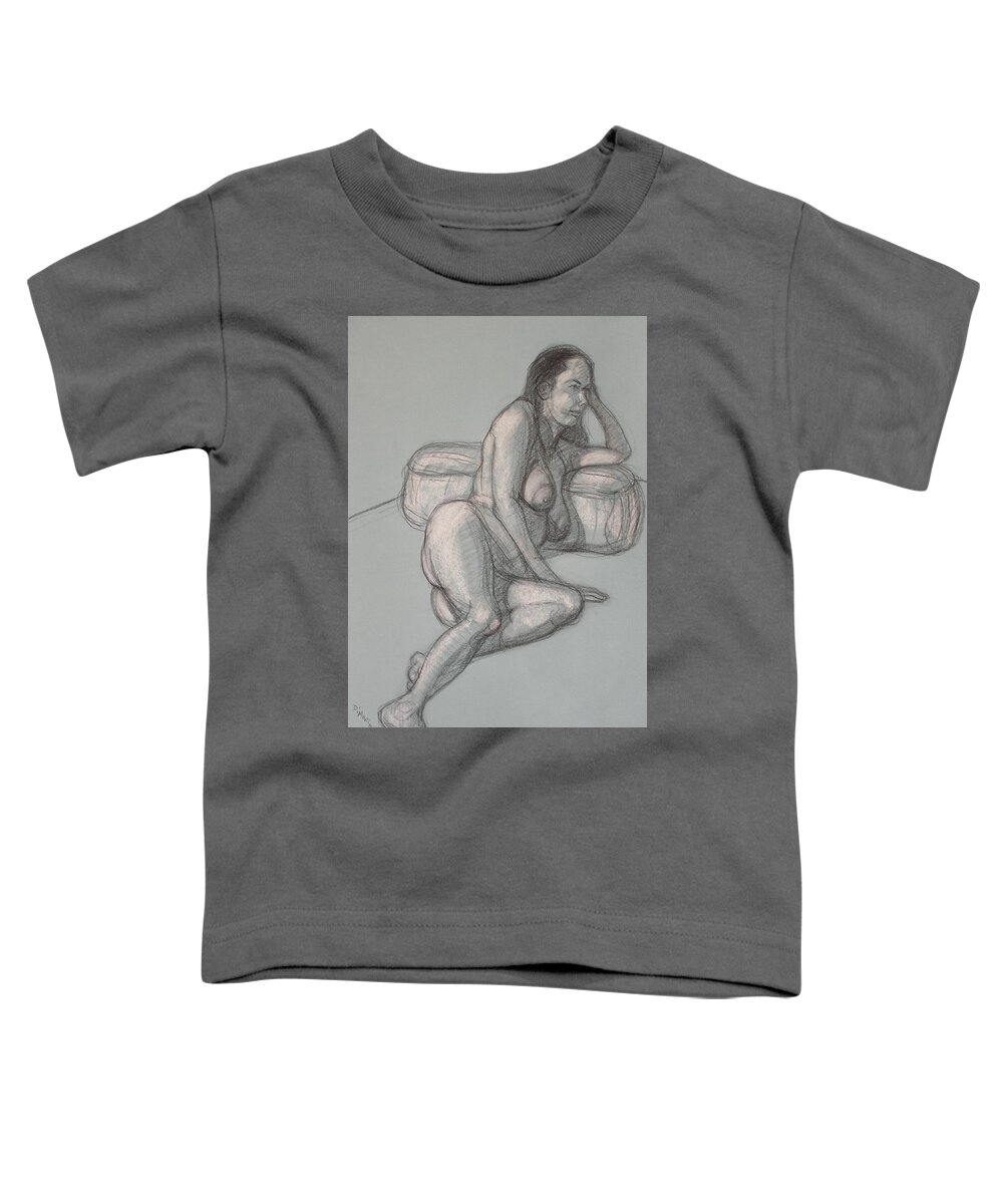 Realism Toddler T-Shirt featuring the drawing Liliana Reclining 2 by Donelli DiMaria
