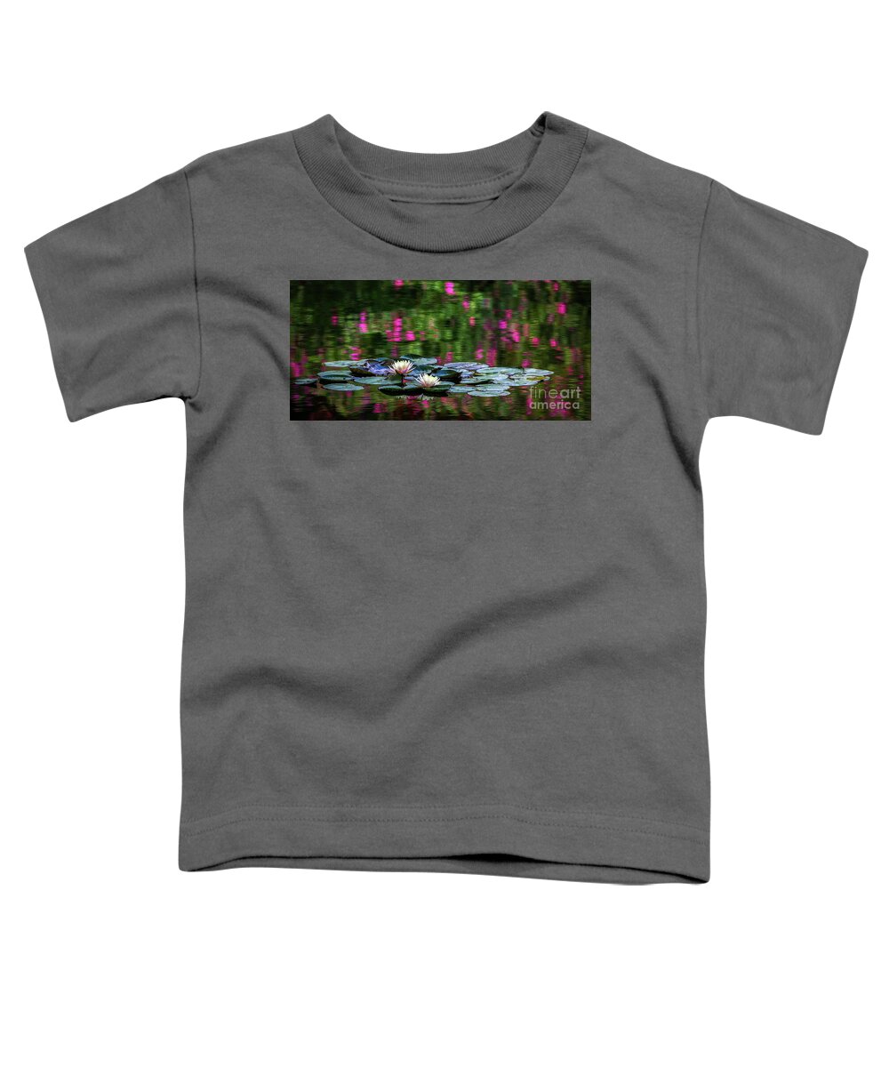 Gibbs Gardens Toddler T-Shirt featuring the photograph Lilies And Crape Myrtle by Doug Sturgess