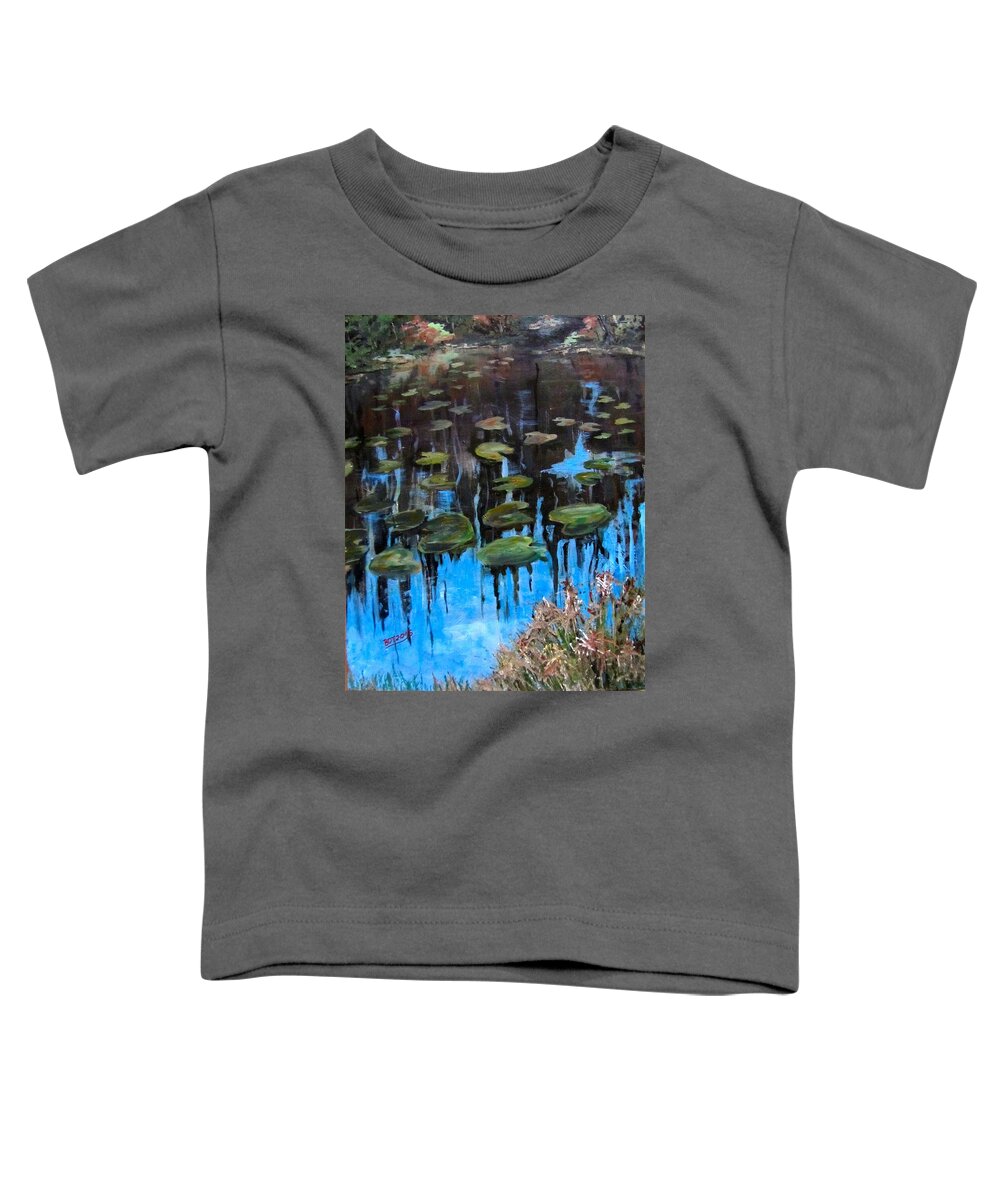 Acrylic Toddler T-Shirt featuring the painting Lilly Pads and Reflections by Barbara O'Toole