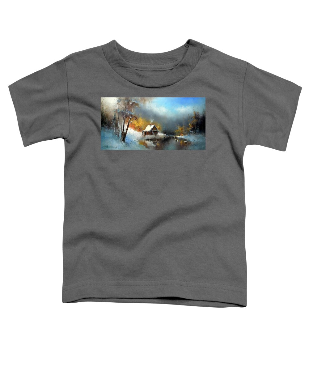 Russian Artists New Wave Toddler T-Shirt featuring the painting Lodge in the Winter Forest by Igor Medvedev
