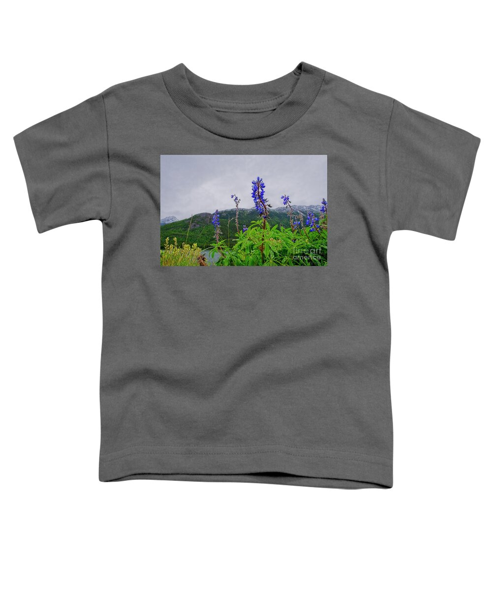 Lupines Toddler T-Shirt featuring the photograph Lupine and Mountains by David Arment