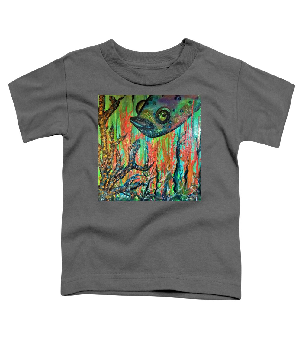 Fish Toddler T-Shirt featuring the painting Lurk by Tracy Mcdurmon