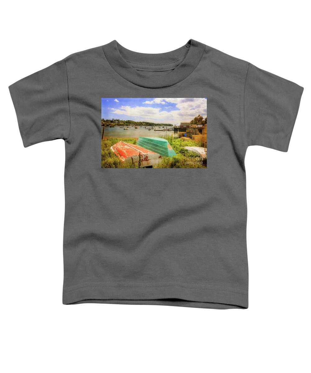 Elizabeth Dow Toddler T-Shirt featuring the photograph Mackerel Cove Dory and Dinghy  by Elizabeth Dow