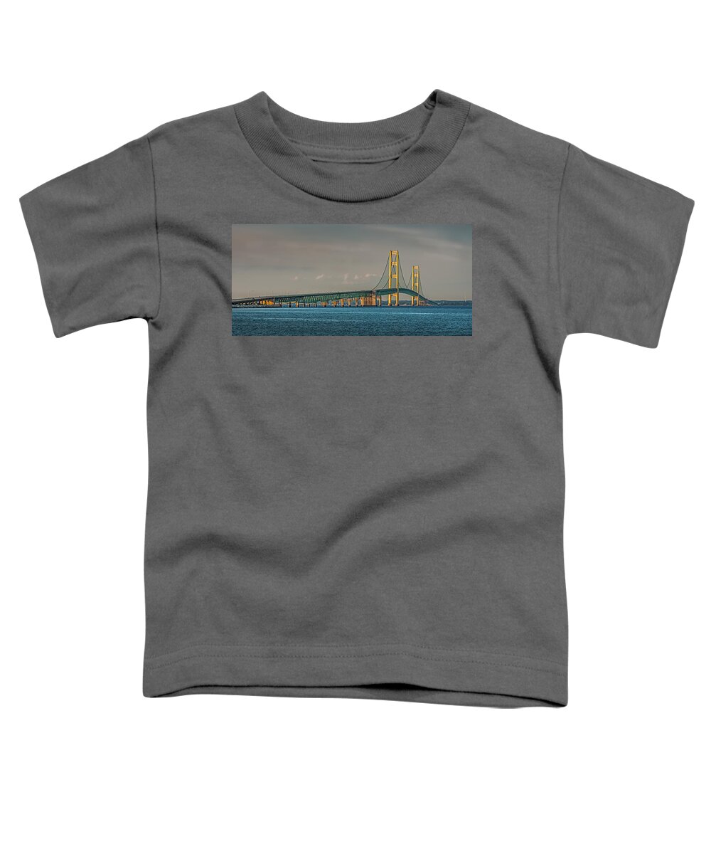 Mackinaw Toddler T-Shirt featuring the photograph .Mackinac Bridge by Paul Freidlund