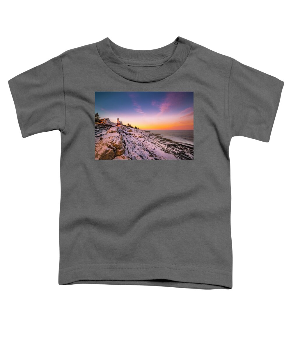 Maine Toddler T-Shirt featuring the photograph Maine Pemaquid Lighthouse in Winter Snow by Ranjay Mitra