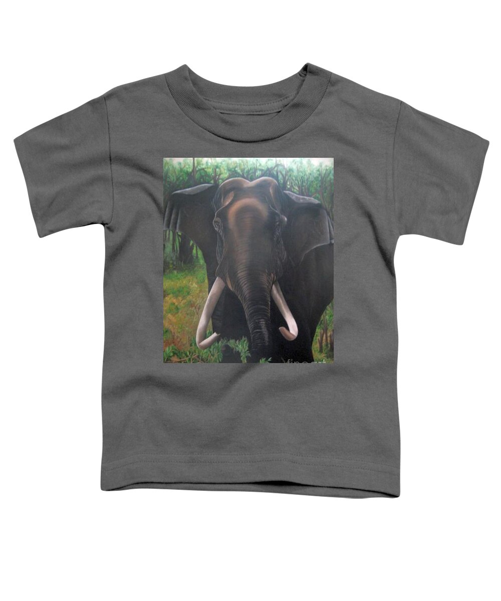 Elephant Toddler T-Shirt featuring the painting Majestic by Usha Rai