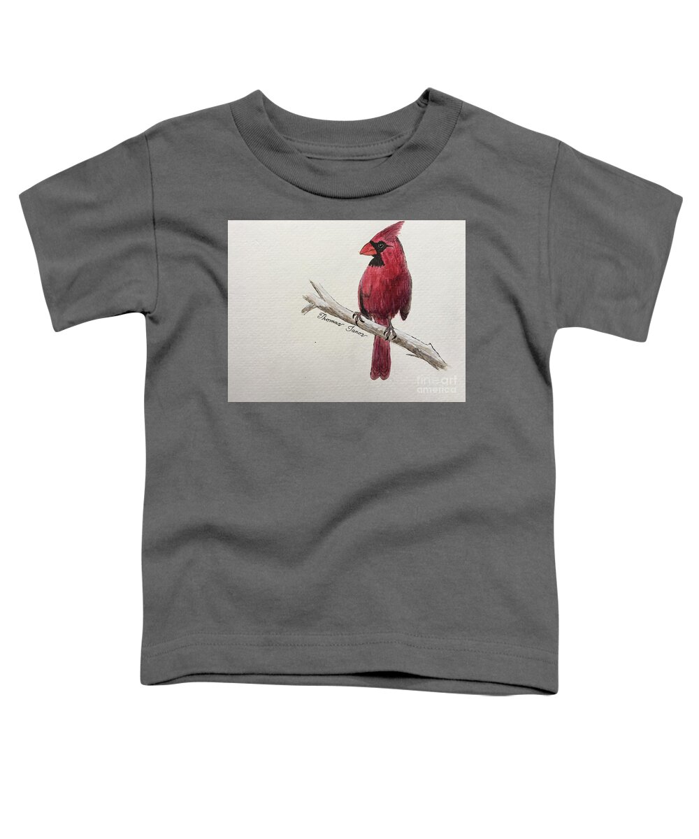 Cardinal Toddler T-Shirt featuring the painting Male Cardinal in winter by Thomas Janos