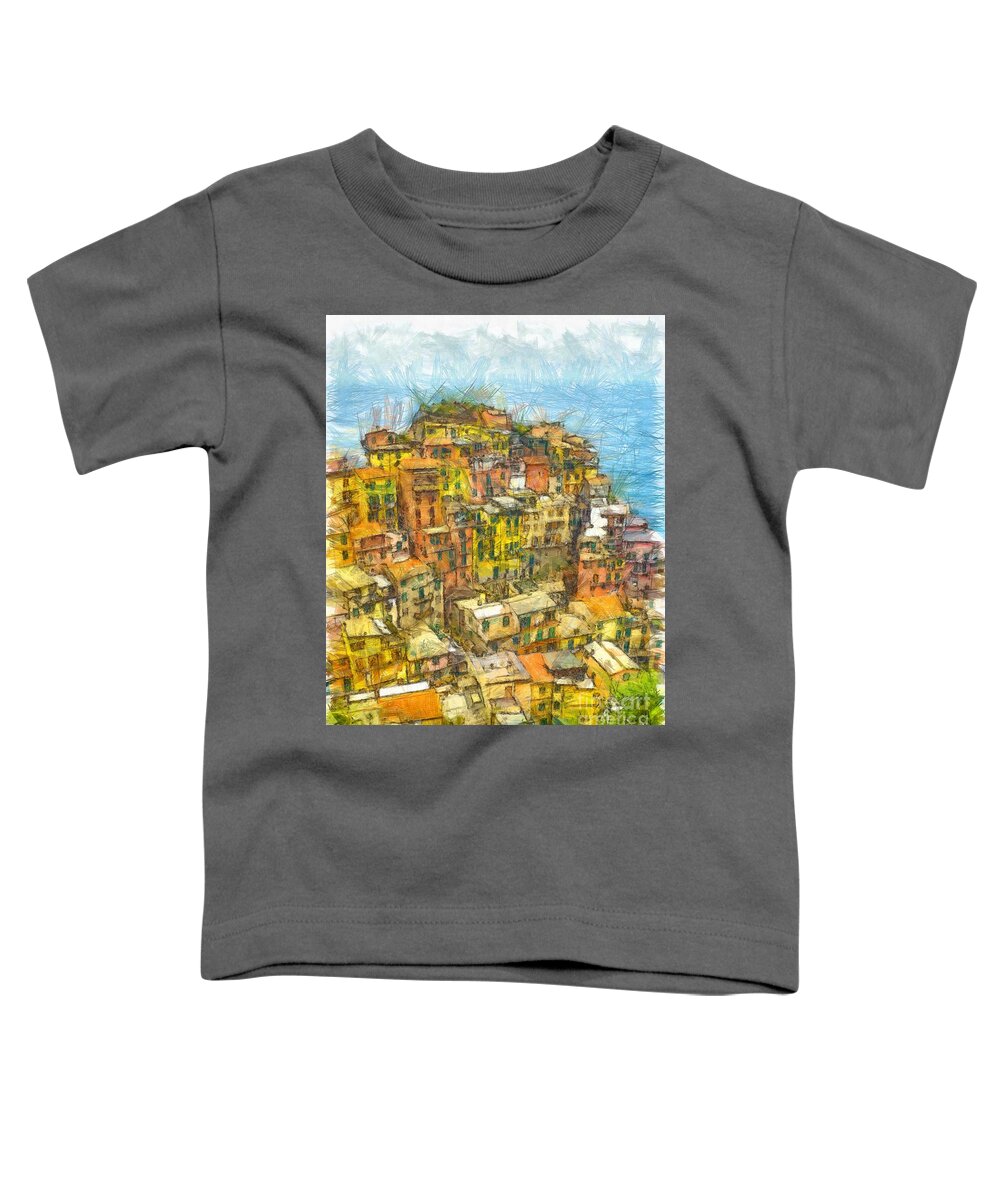 Cinque Toddler T-Shirt featuring the photograph Manarola Cinque Terra City Pencil by Edward Fielding