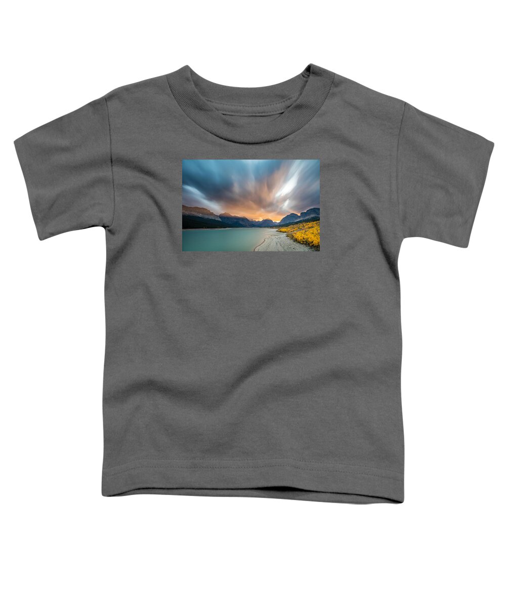Glacier Toddler T-Shirt featuring the photograph Many Glacier Apocalyptic Sunset by Pierre Leclerc Photography