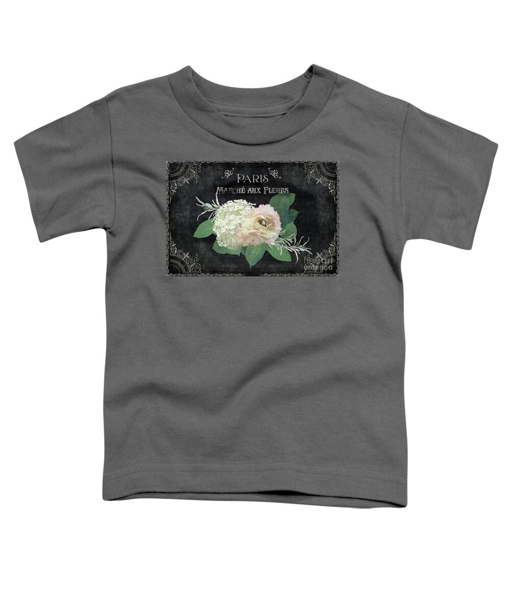 Vintage Toddler T-Shirt featuring the painting Marche aux Fleurs 4 Vintage Style Typography Art by Audrey Jeanne Roberts