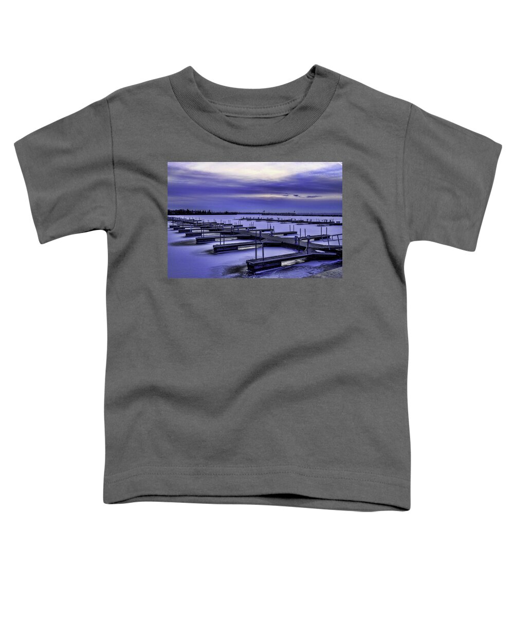 Sea Toddler T-Shirt featuring the photograph Frozen Marina at Sunset by Roberta Kayne