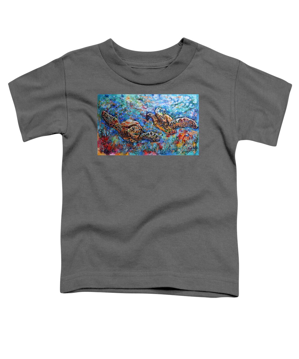 Marin Animals Toddler T-Shirt featuring the painting Marine Turtles by Jyotika Shroff