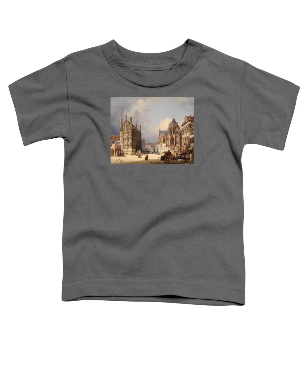 Michael Neher (1798 - 1876) Marketsquare Leuven. Kingdom Toddler T-Shirt featuring the painting Marketsquare Leuven #1 by Michael Neher