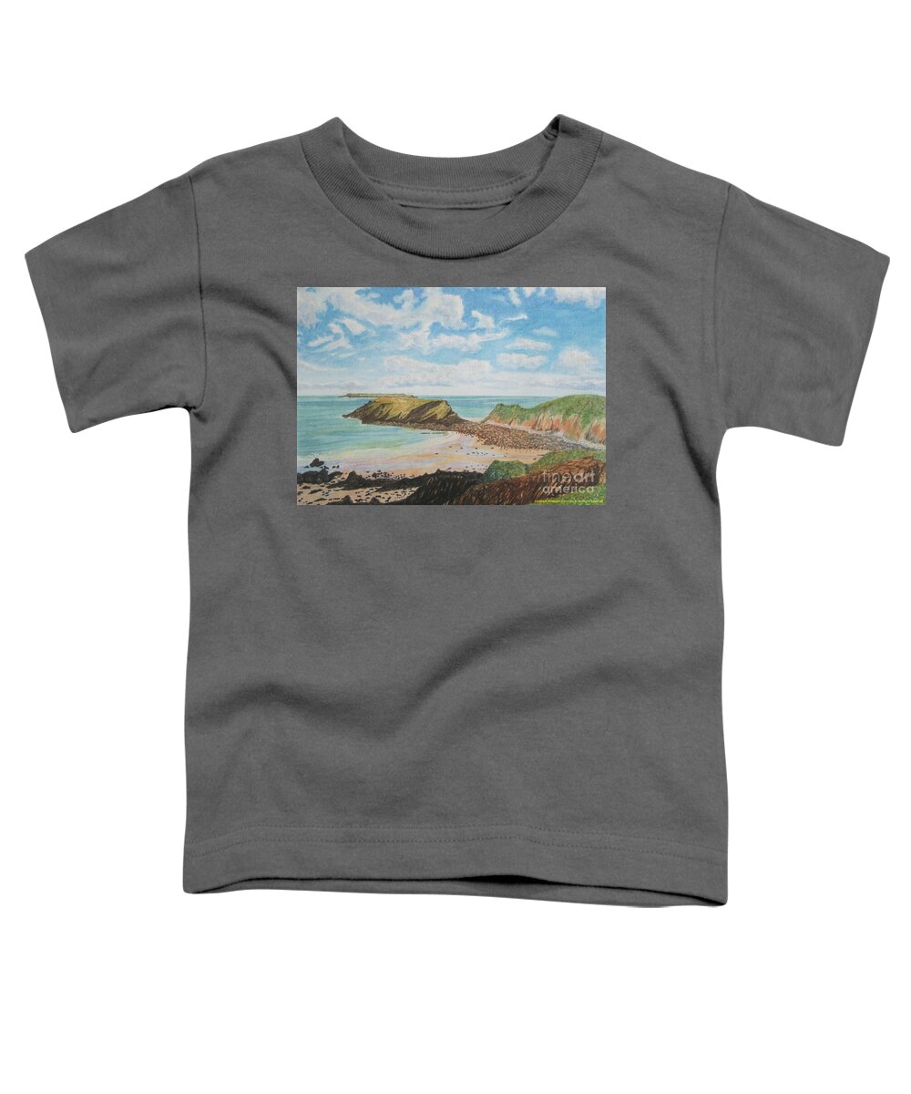 Painting Marloes Sands Beach Pembrokeshire South Wales Toddler T-Shirt featuring the painting Painting Marloes Sands Beach Pembrokeshire South Wales by Edward McNaught-Davis