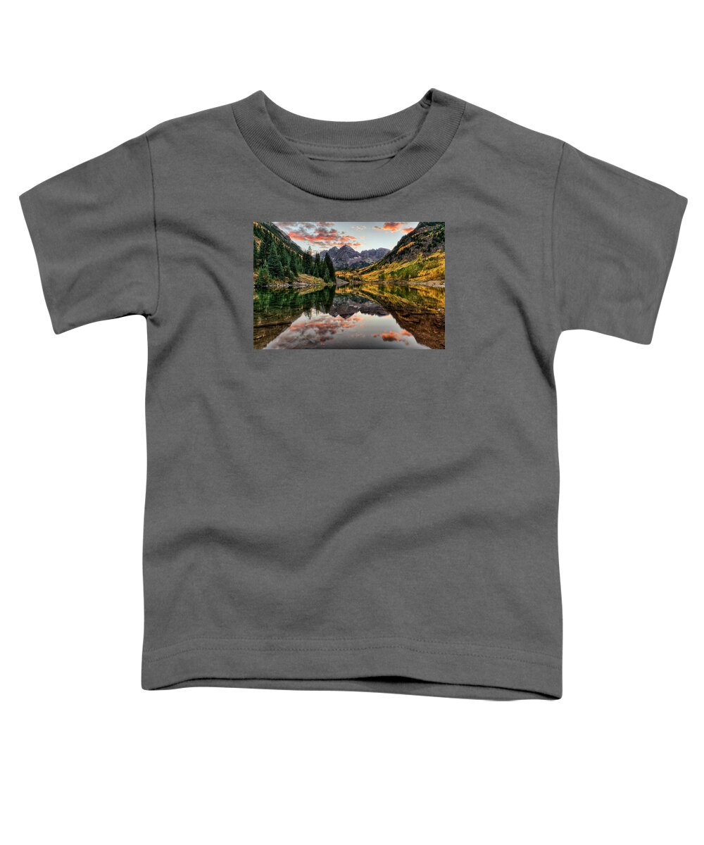 Maroon Bells Toddler T-Shirt featuring the photograph Maroon Bells at Sunset by David Soldano