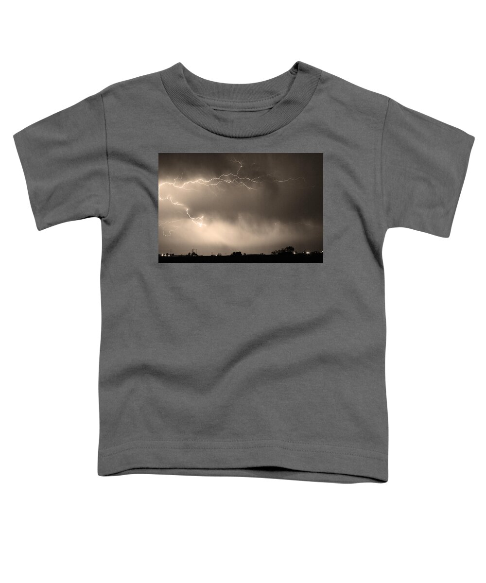 Bo Insogna Toddler T-Shirt featuring the photograph May Showers 2 in Sepia - Lightning Thunderstorm 5-10-2011  by James BO Insogna