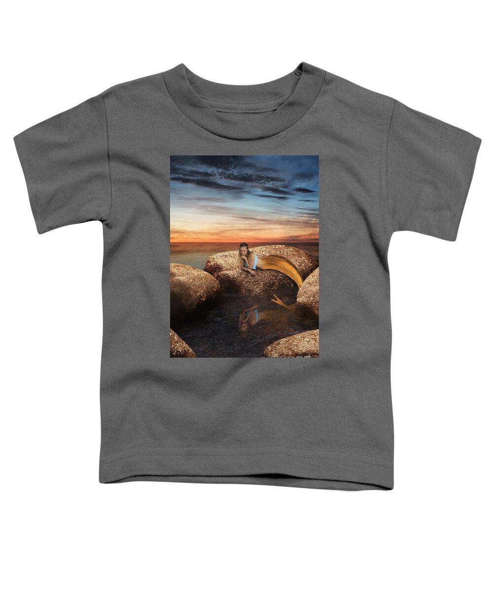 Clayton Toddler T-Shirt featuring the digital art Mermaid by the rock pool by Clayton Bastiani