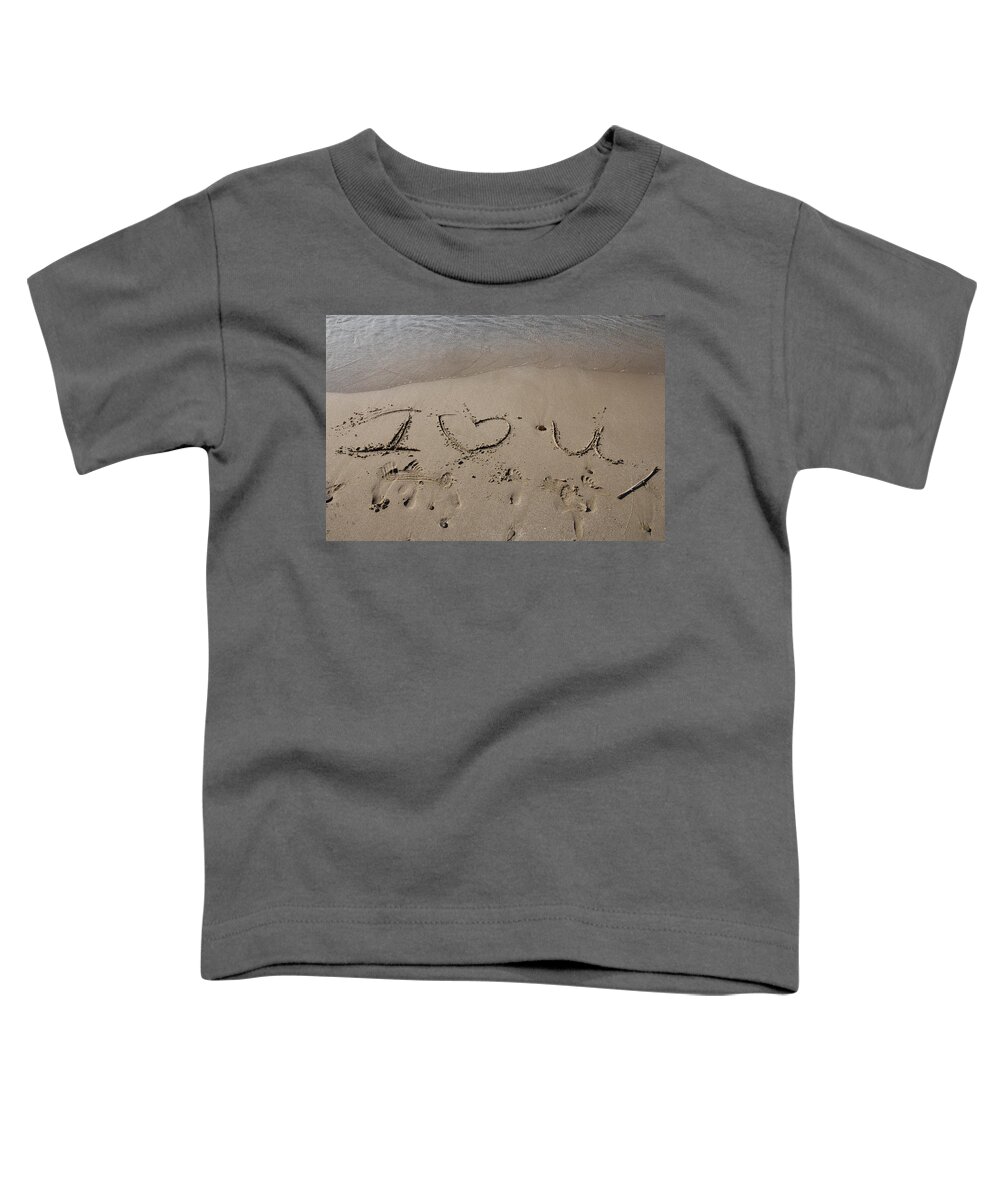 I Love You Toddler T-Shirt featuring the photograph Message in the Sand by Valerie Collins