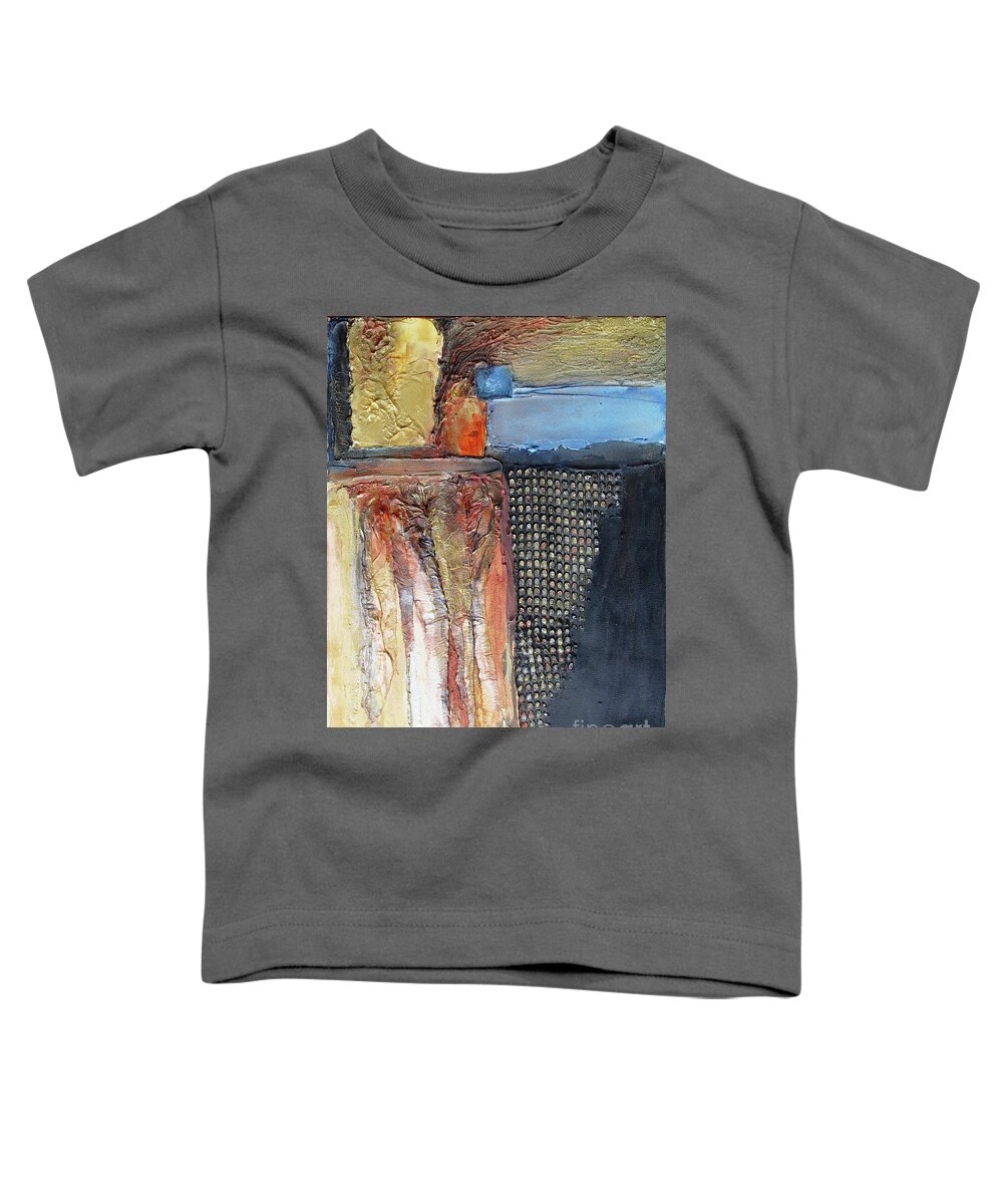 Mixed Media Toddler T-Shirt featuring the mixed media Metallic Fall with Blue by Phyllis Howard