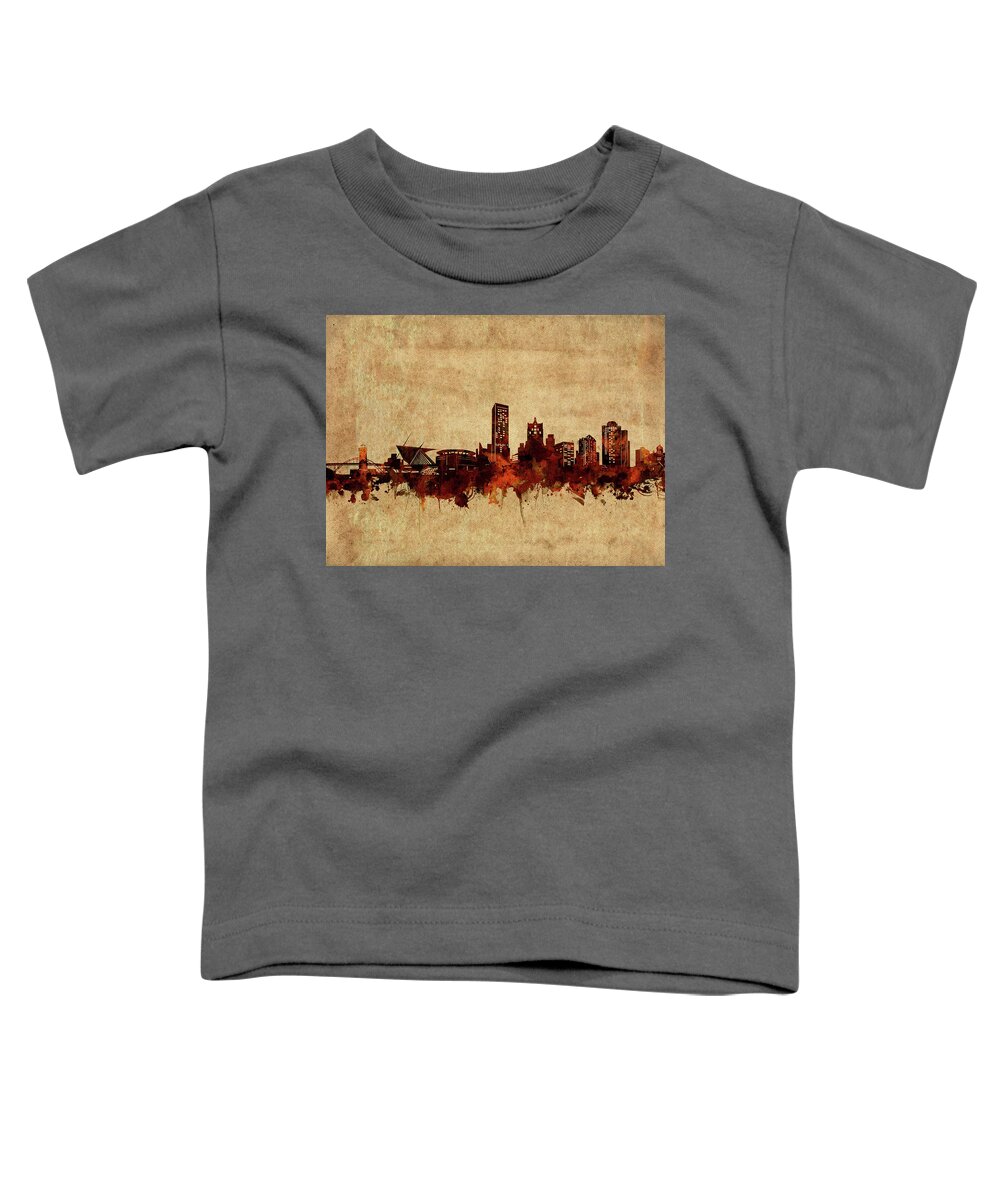 Milwaukee Toddler T-Shirt featuring the digital art Milwaukee Skyline Vintage 2 by Bekim M