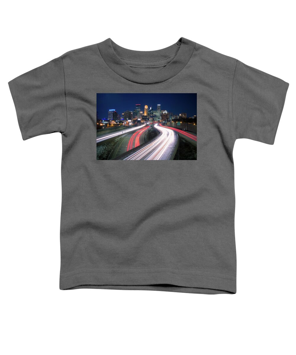 Minneapolis Toddler T-Shirt featuring the photograph Minneapolis night rush... by Jay Smith
