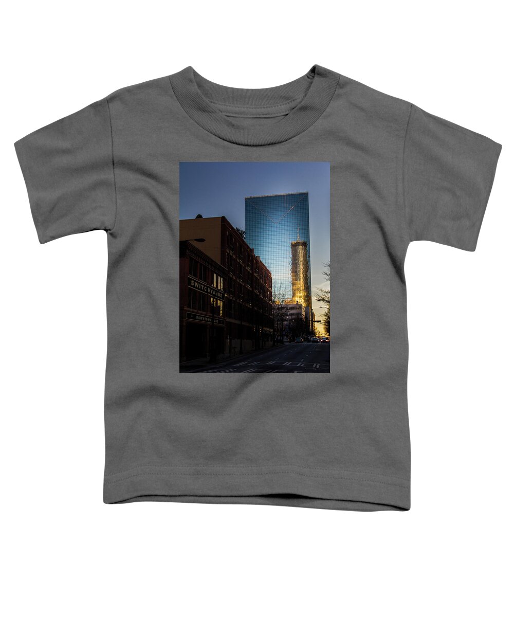 Reflection Toddler T-Shirt featuring the photograph Mirror Reflection of Peachtree Plaza by Kenny Thomas