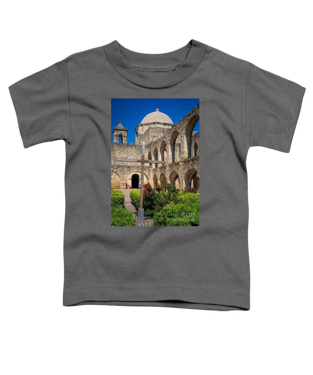 America Toddler T-Shirt featuring the photograph Mission San Jose Towers by Inge Johnsson