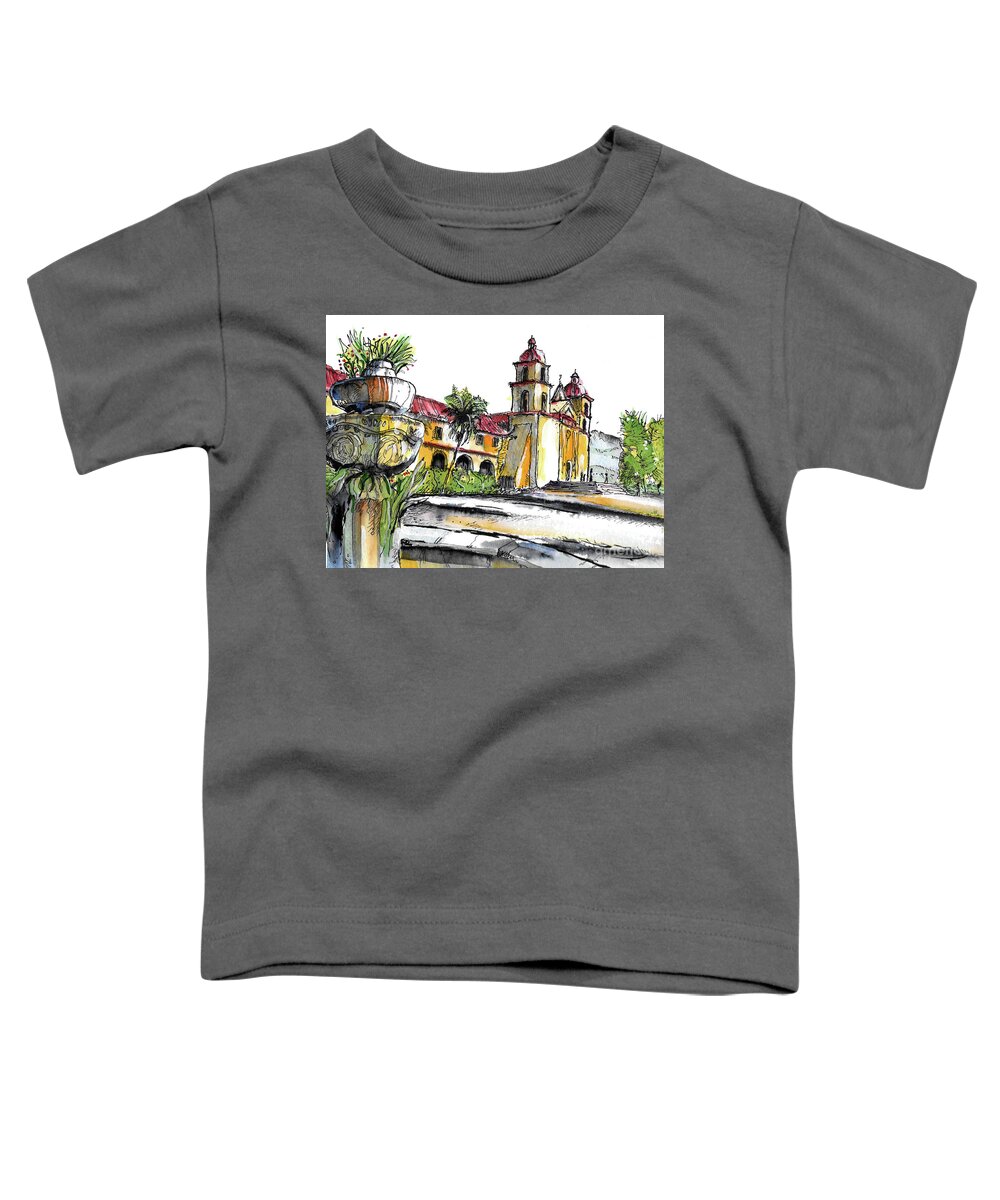 California Missions Toddler T-Shirt featuring the painting Mission Santa Barbara by Terry Banderas