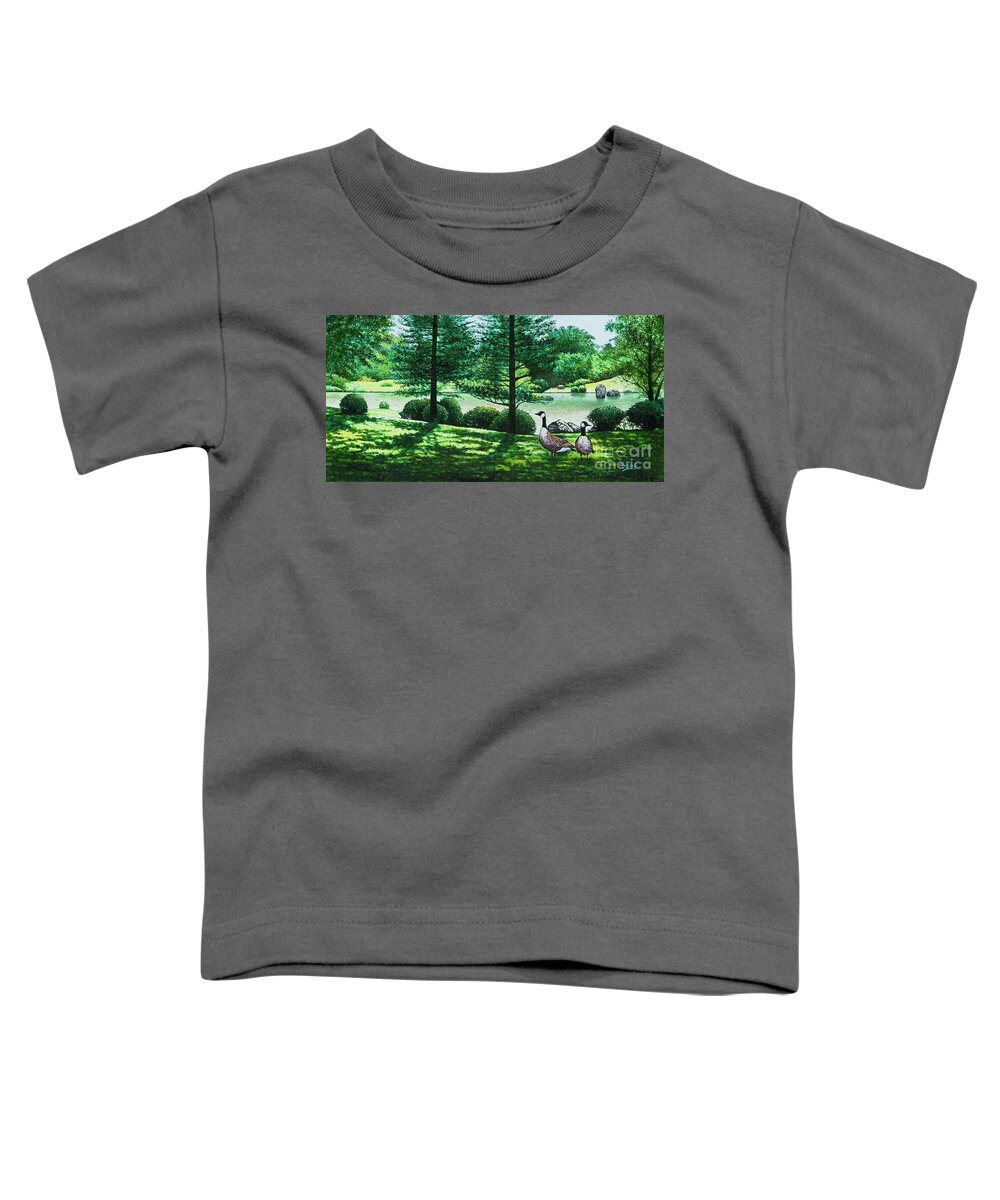 Missouri Botanical Gardens Toddler T-Shirt featuring the painting Missouri Botanical Gardens Lake Scene by Michael Frank