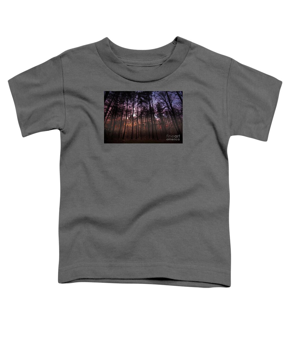 Sunset Toddler T-Shirt featuring the photograph Misty Forest Sunset by Mim White