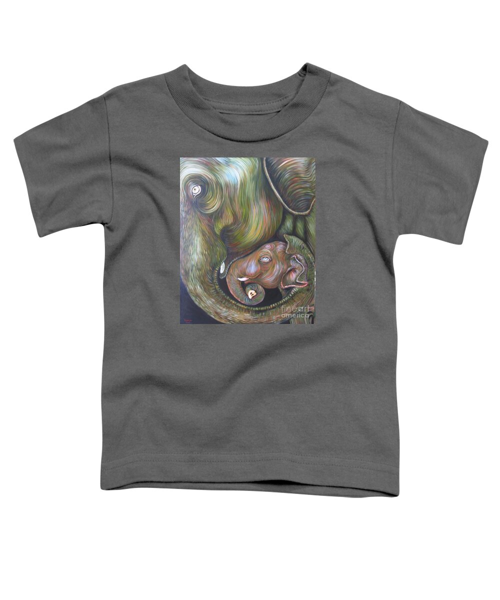 Elephant Toddler T-Shirt featuring the painting Mom and Kid by Sukalya Chearanantana
