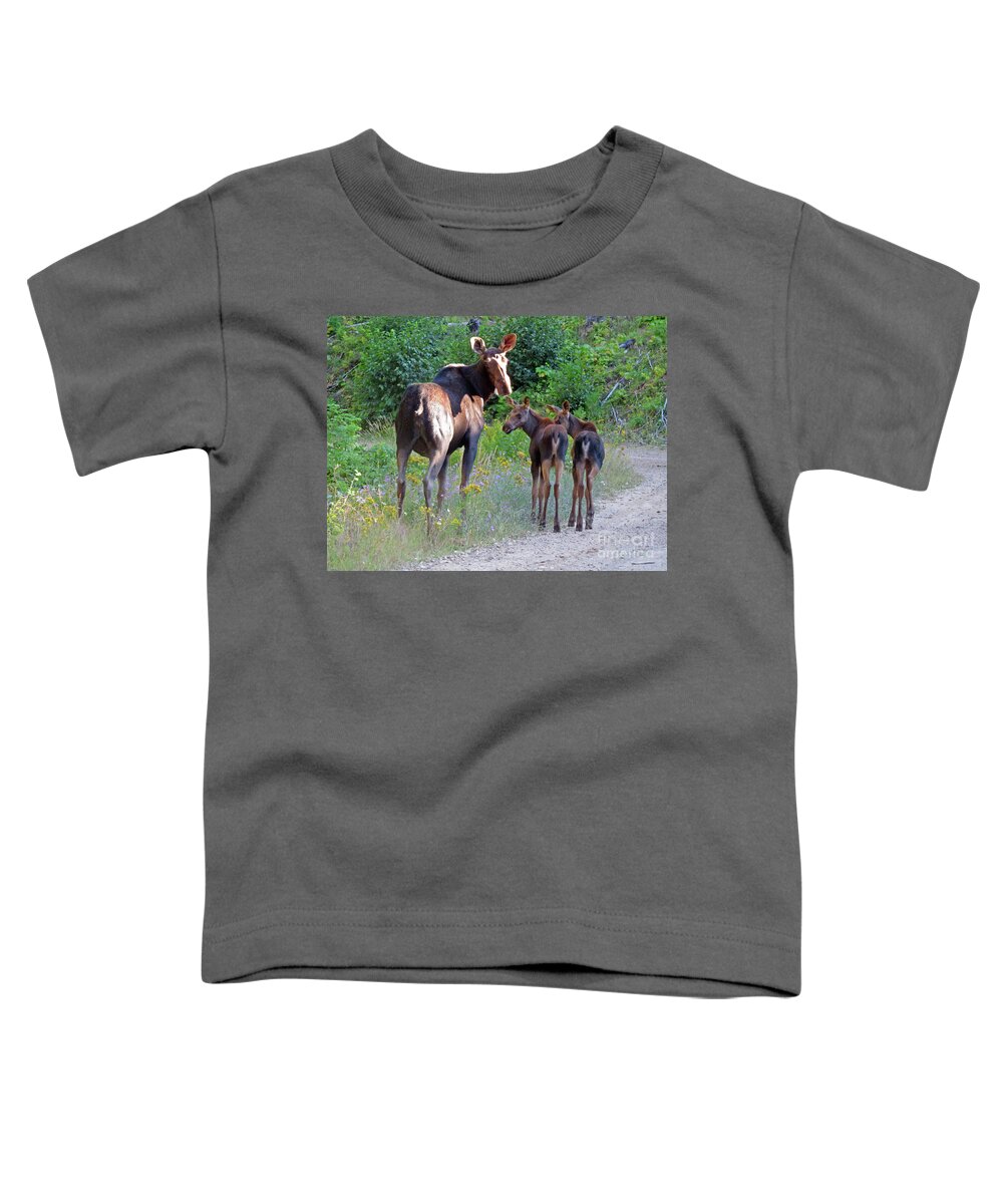 Moose Toddler T-Shirt featuring the photograph Moose Mom and babies by Cindy Murphy - NightVisions